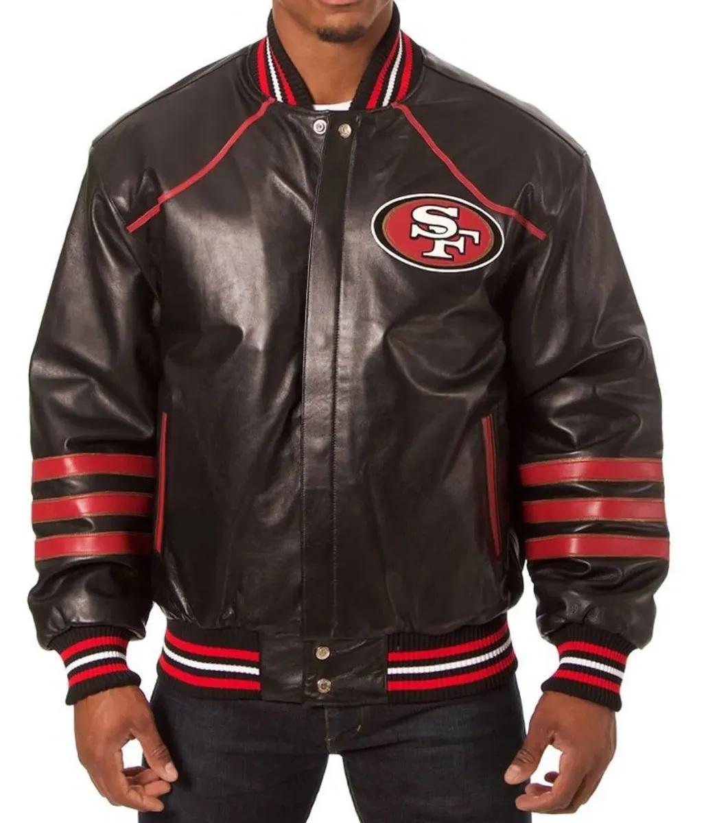 49ers San Francisco Sf Varsity Striped Leather Jacket
