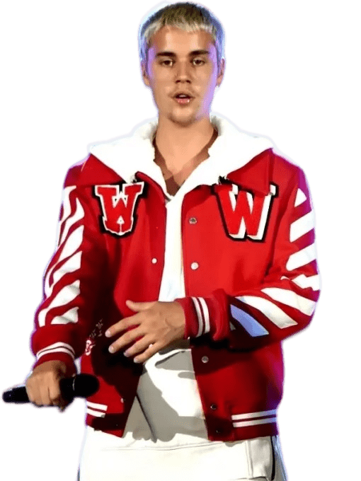 Justin Bieber Letterman W Red Varsity Jacket