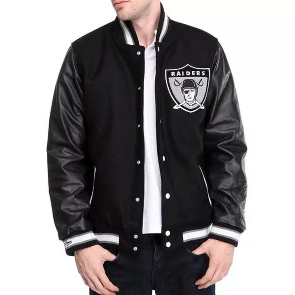 Oakland Raiders Black Letterman Wool Varsity Jacket
