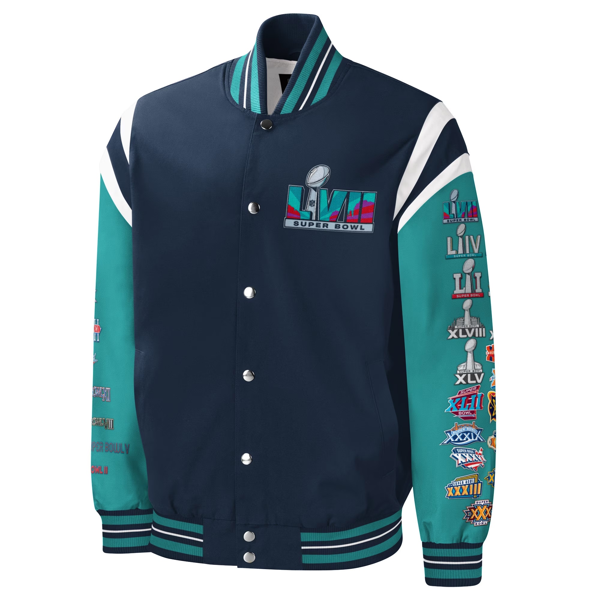 Super Bowl LVII Full-Snap Navy Varsity Jacket