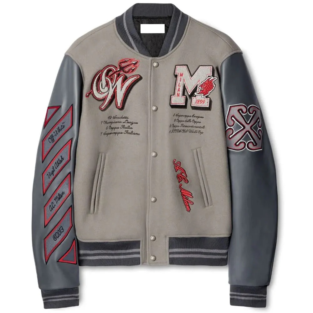 AC Milan Logo Off-White Gray Varsity Jacket