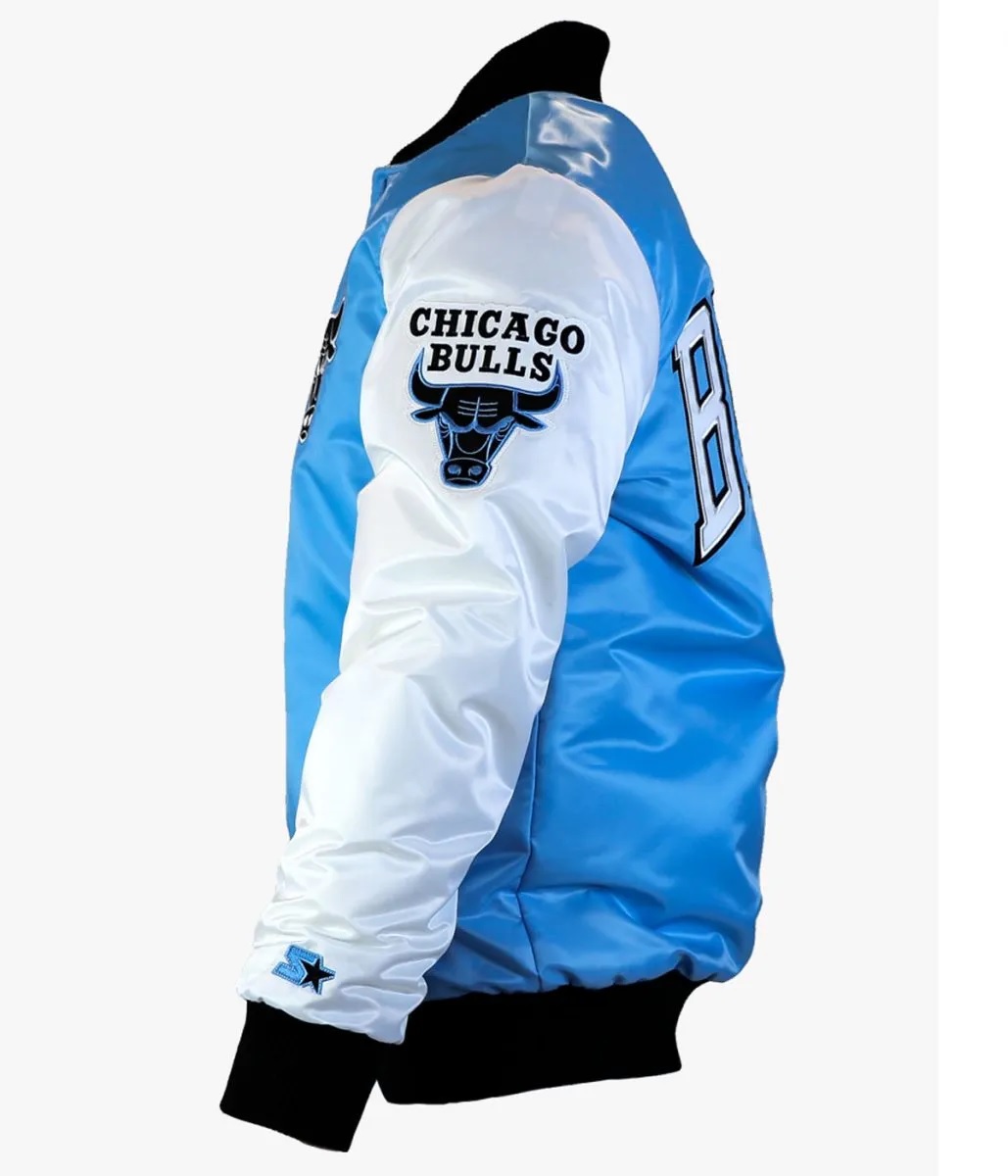 Chicago Bulls Tobacco Road Blue and White Satin Varsity Jacket
