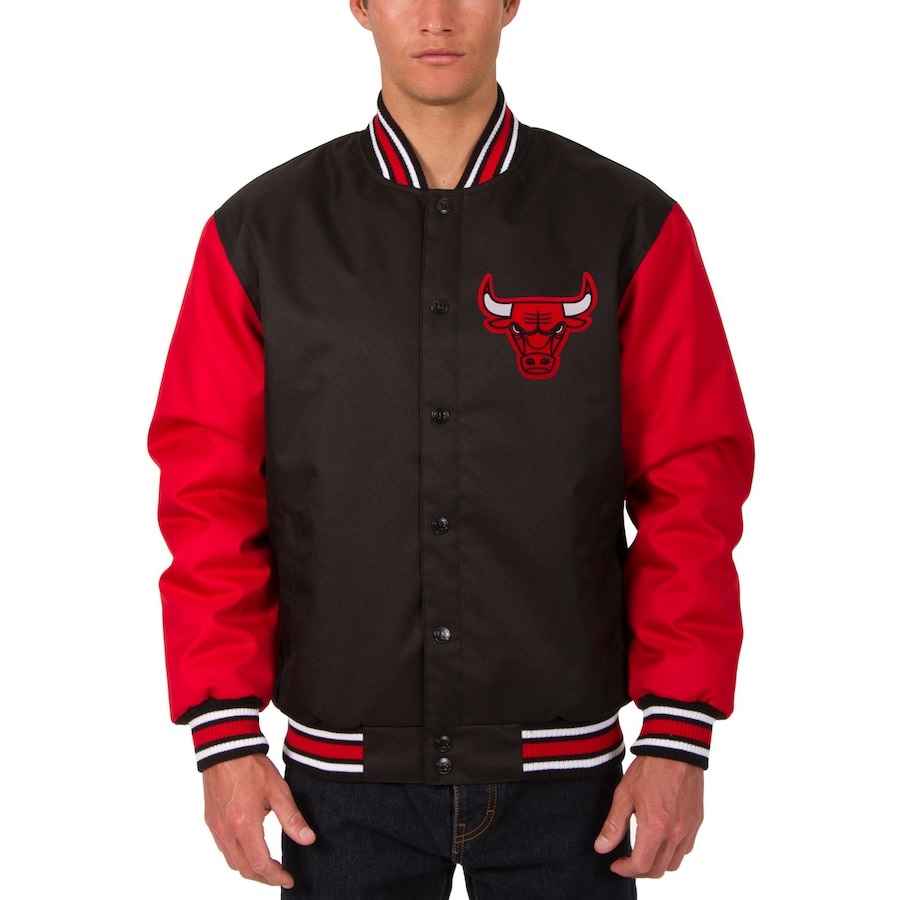 Men's Chicago Bulls JH Design Black Poly Twill Logo Jacket
