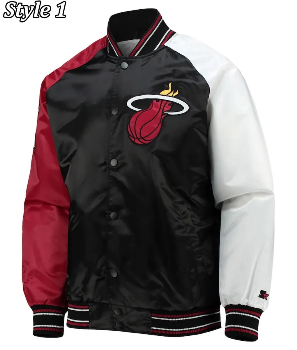 Miami Heat Reliever Full-Snap Black and Red Satin Jacket