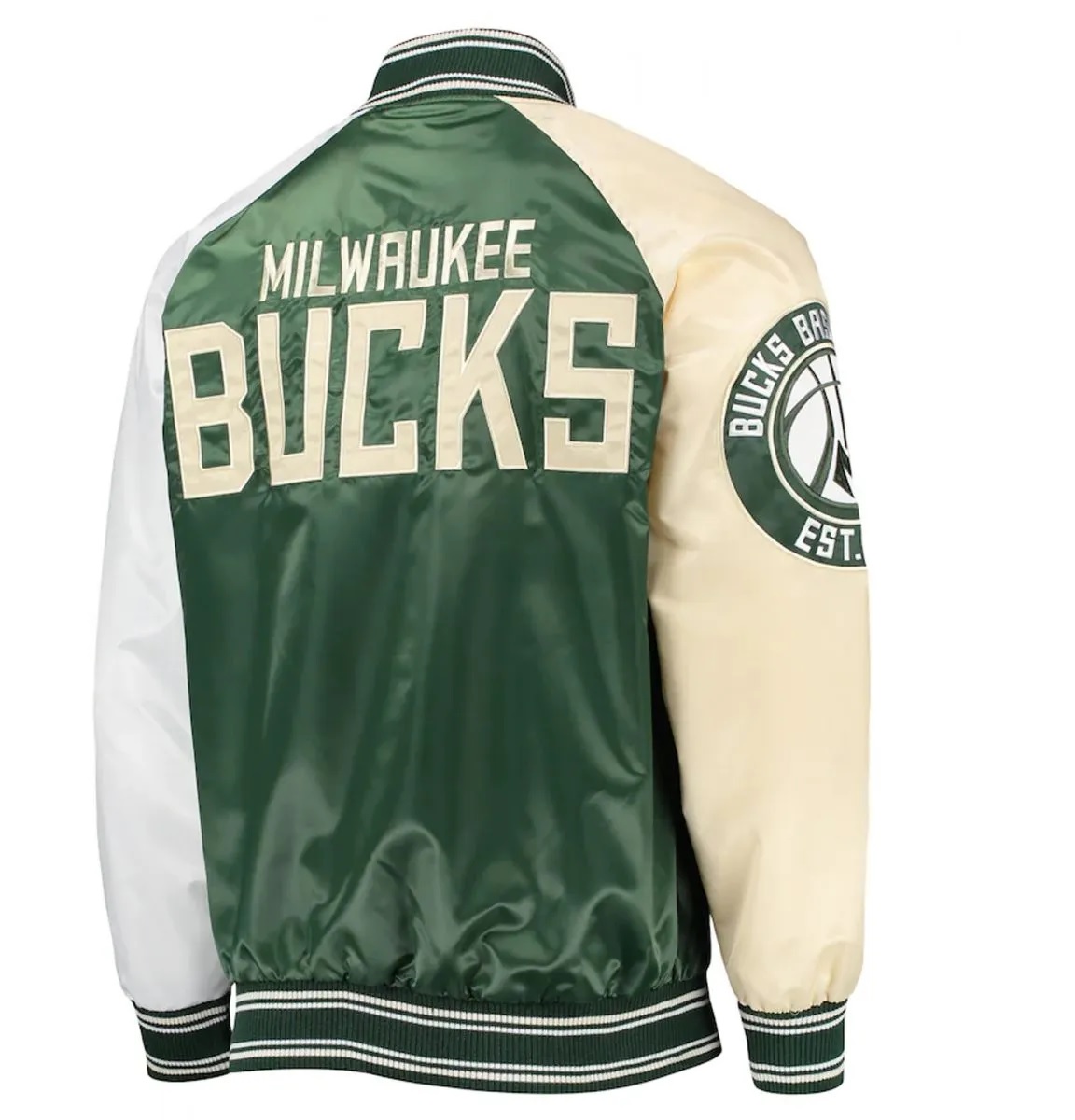 Milwaukee Bucks Hunter Green and Cream Varsity Satin Jacket