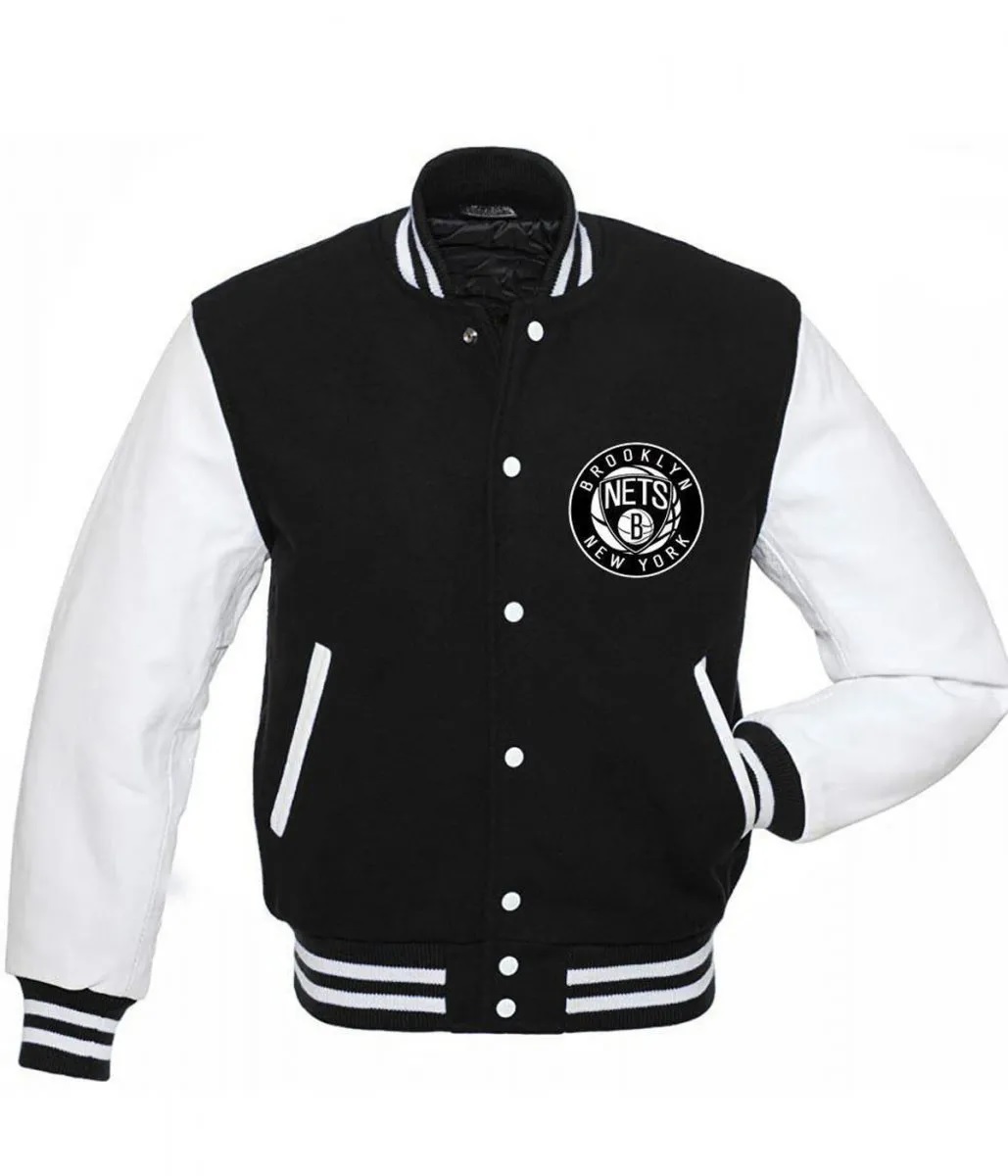 NBA Brooklyn Nets Letterman Black and White Jacket