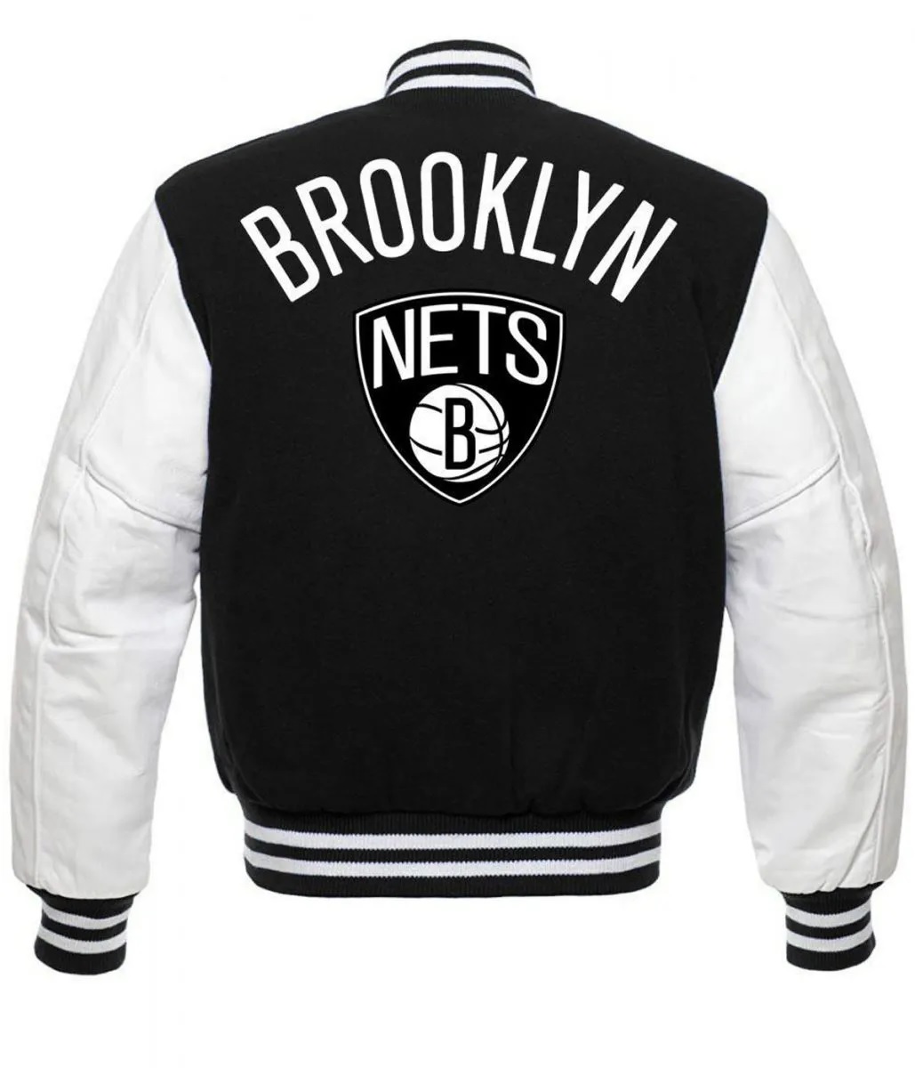 NBA Brooklyn Nets Letterman Black and White Jacket