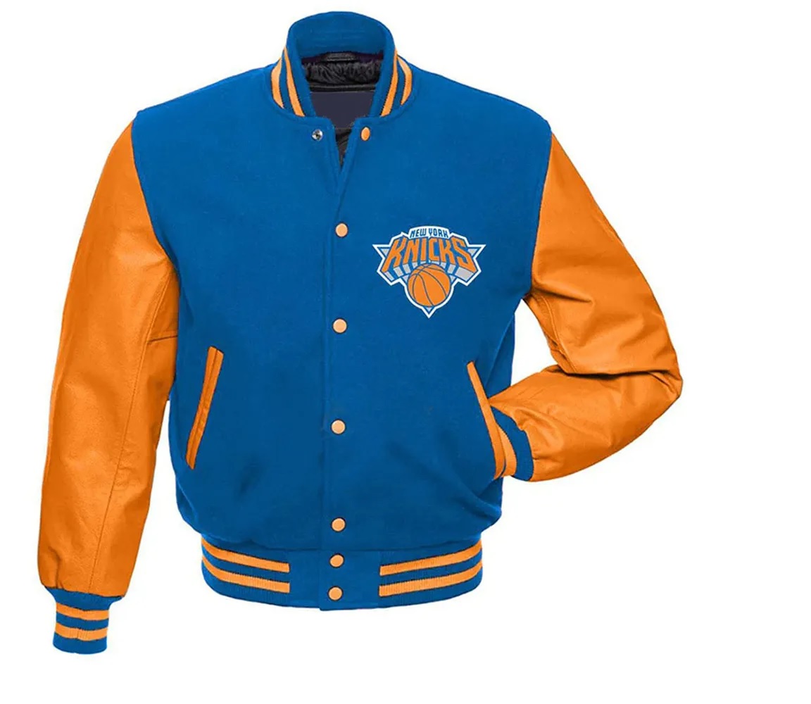 NY Knicks Blue and Orange Varsity Jacket