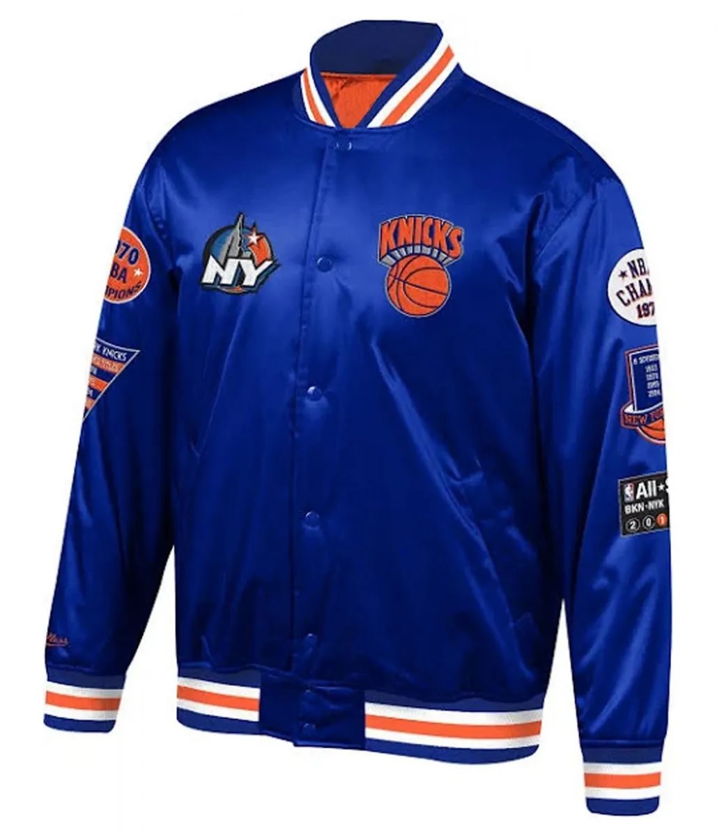 NY Knicks Champ City Bomber Satin Royal Blue Jacket