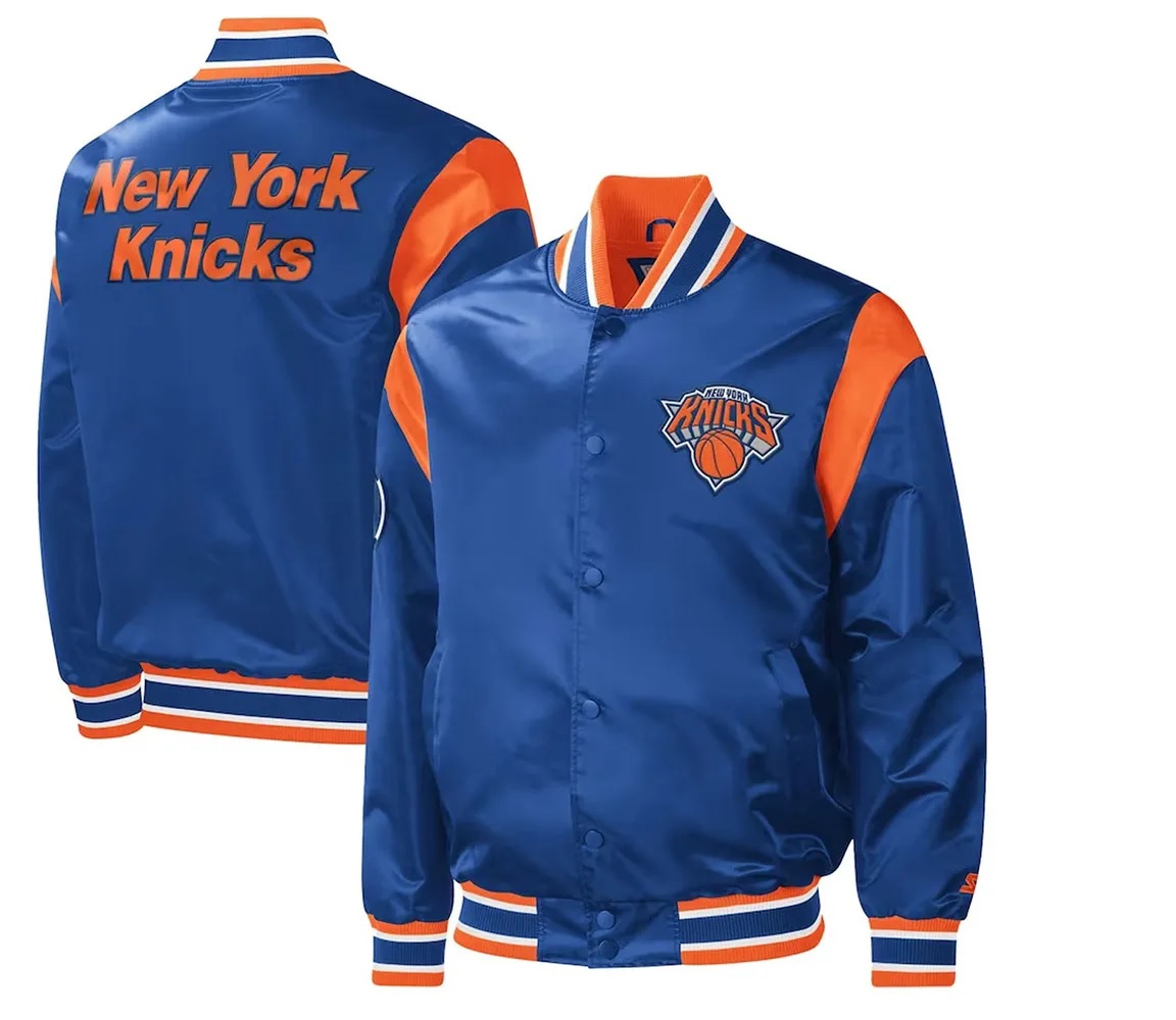 NY Knicks Force Play Varsity Blue Satin Jacket