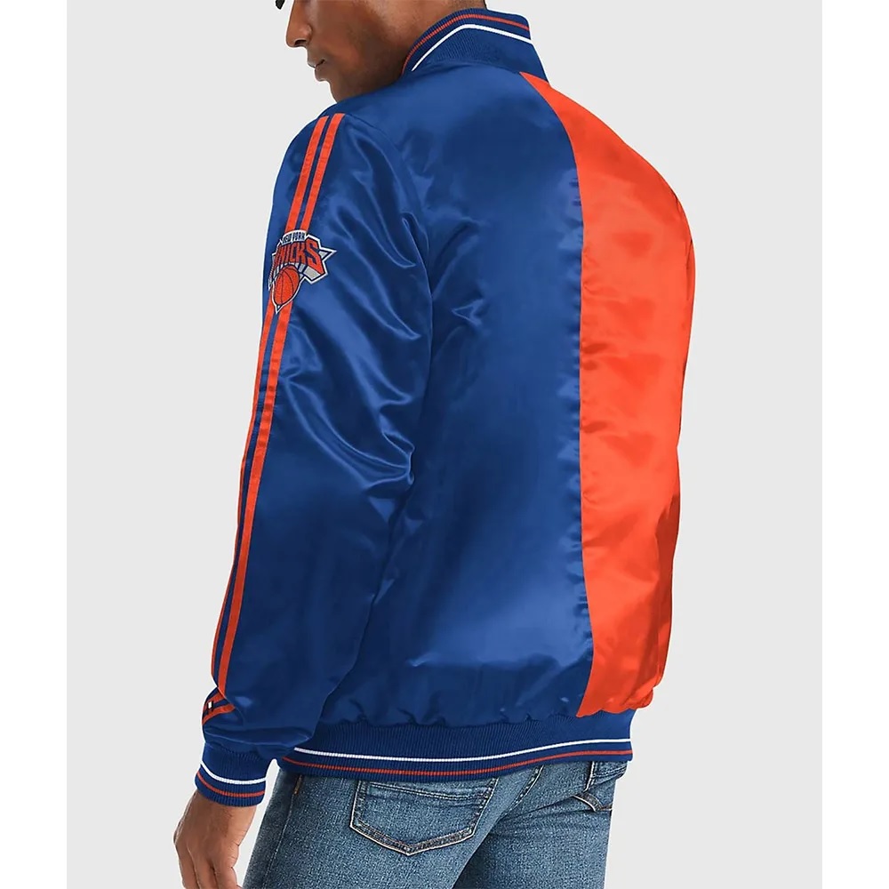 NY Knicks Varsity Satin Orange and Blue Jacket