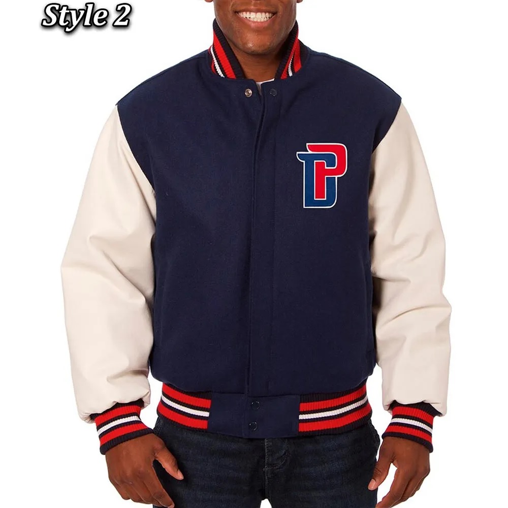 Navy White Detroit Pistons Varsity Jacket