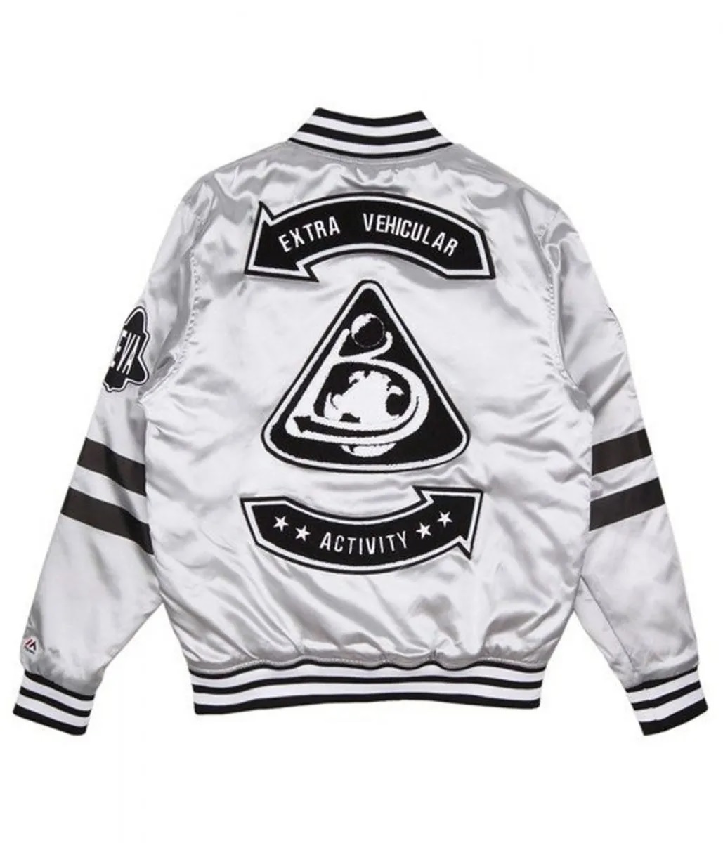 Billionaire BBC X Majestic Eva Stadium Bomber Silver Satin Jacket