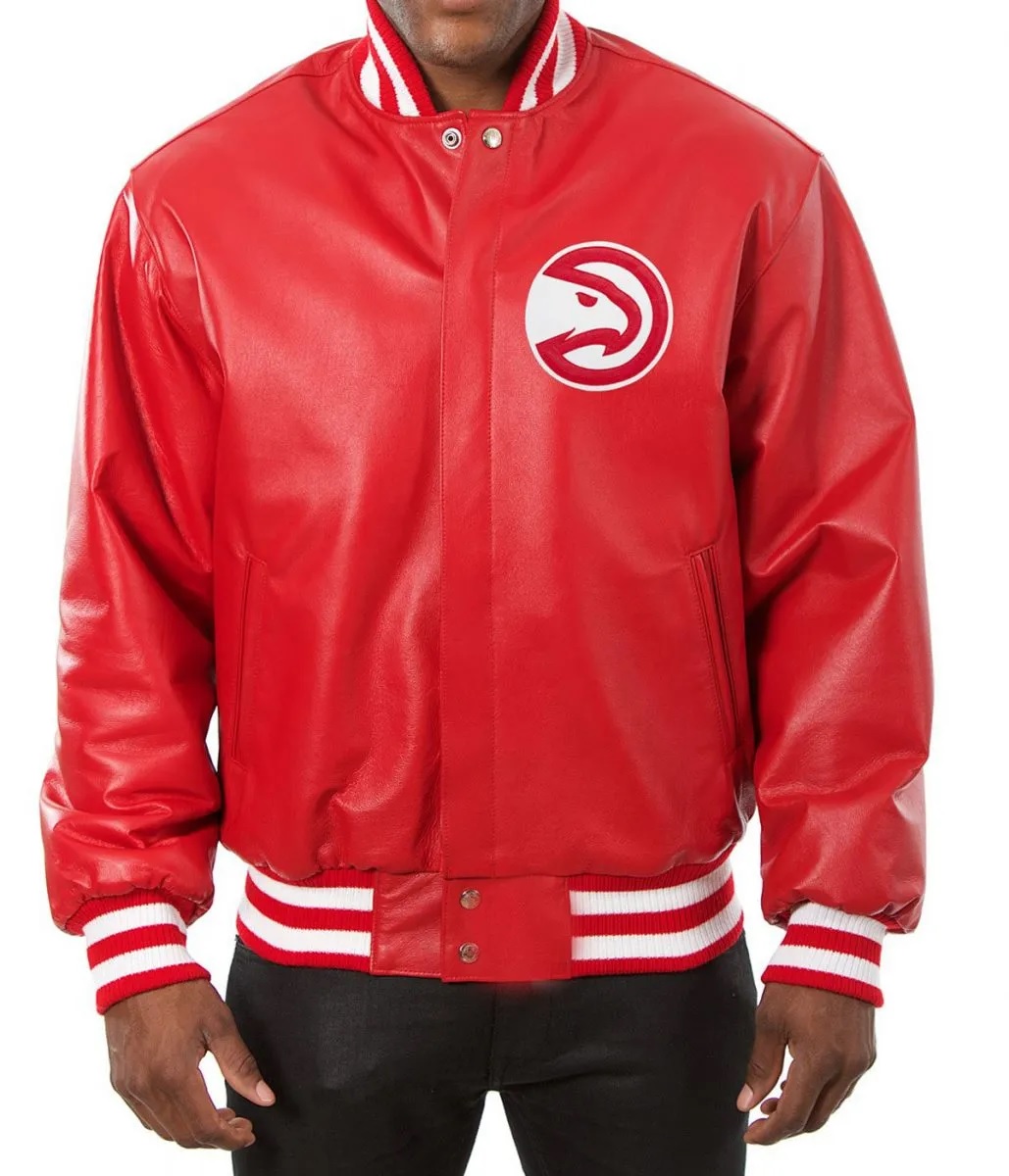 Varsity Atlanta Hawks Red Leather Jacket