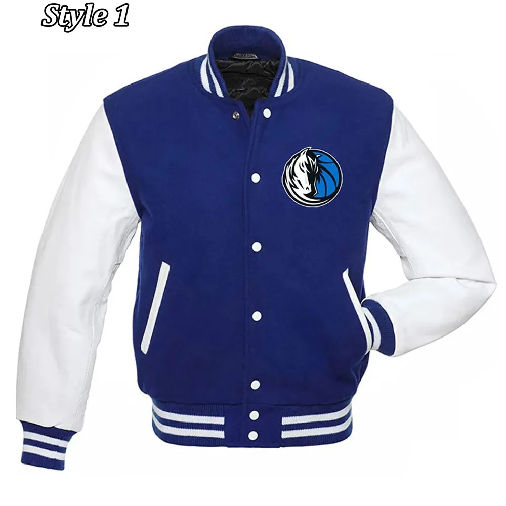 Varsity Dallas Mavericks NBA Blue and White Jacket