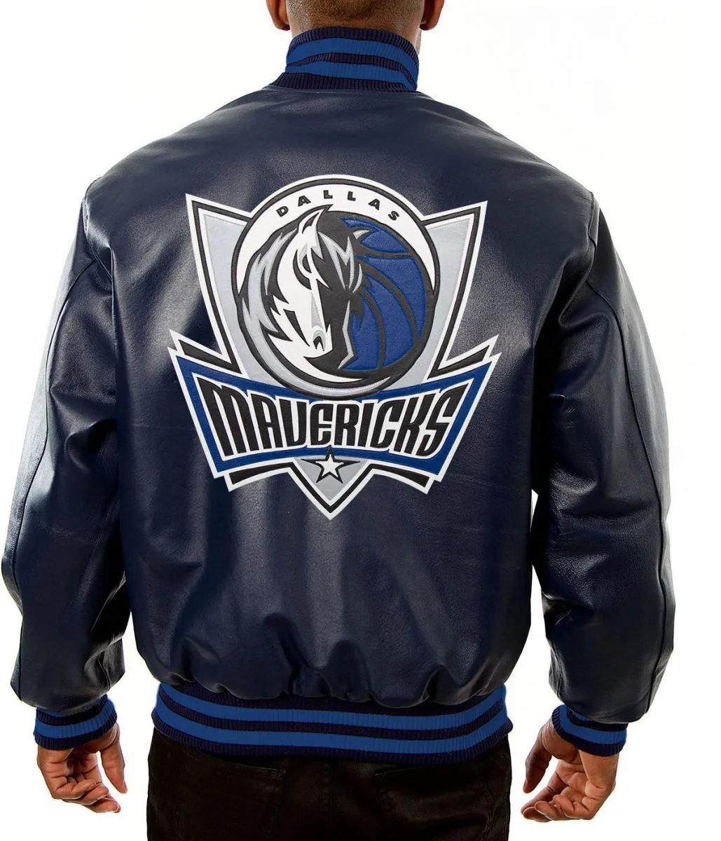 Varsity Dallas Mavericks Navy Blue Leather Jacket