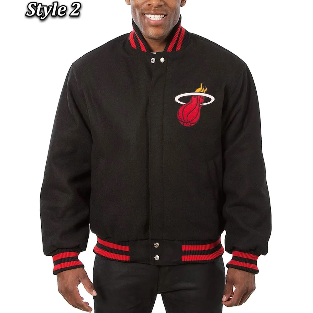 Varsity Miami Heat Embroidered Black Wool Jacket