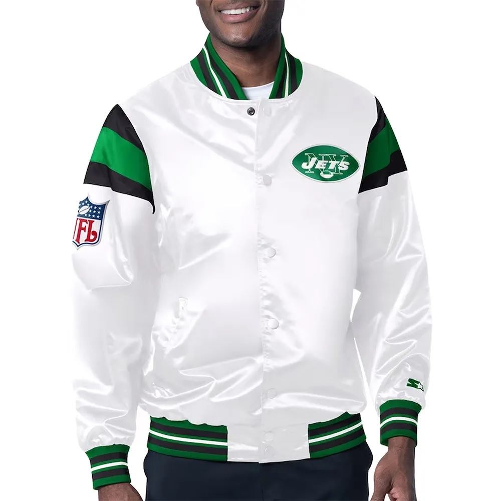 NY Jets Midweight White Satin Jacket