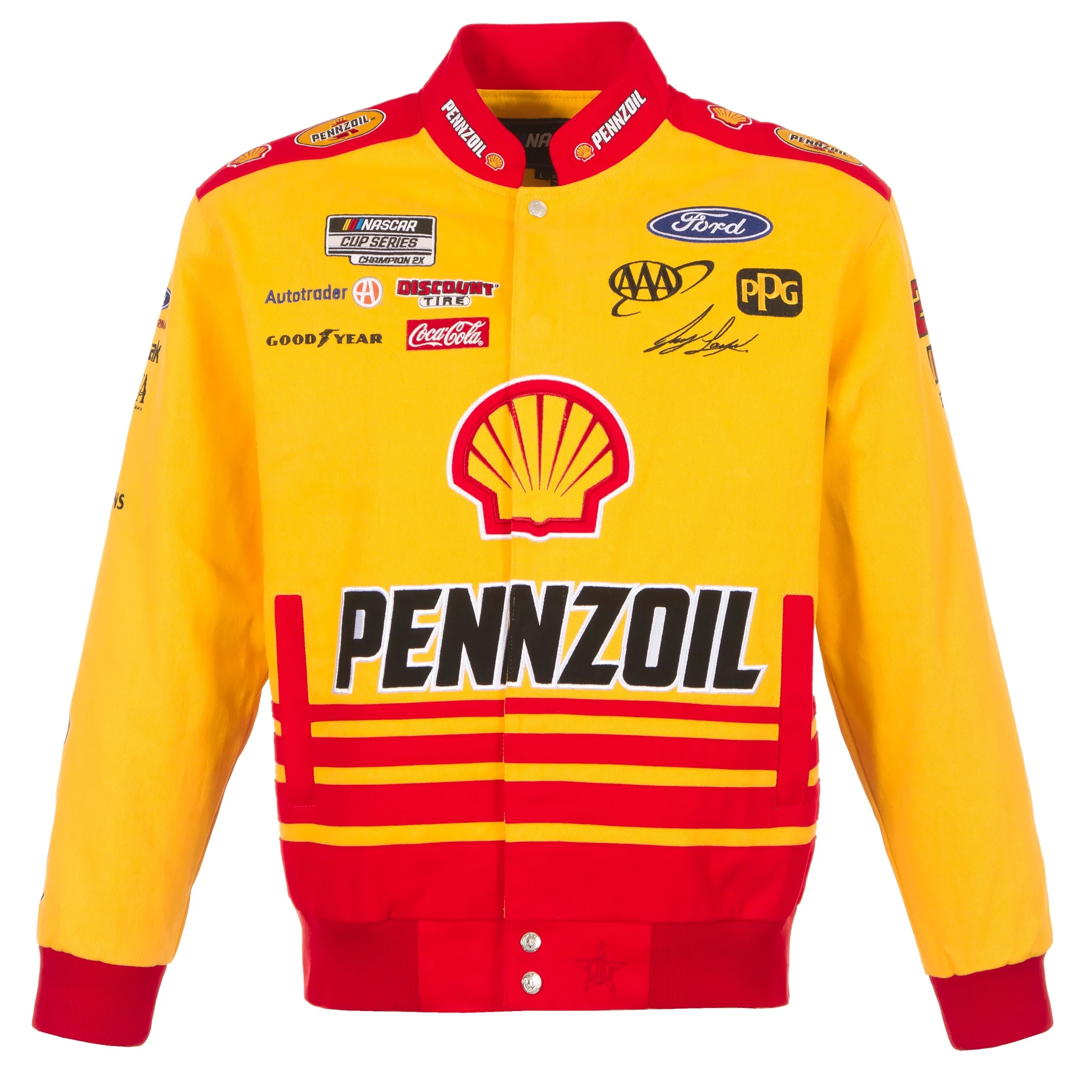 Nascar Joey Logano Yellow Shell Pennzoil Twill Full-Snap Jacket