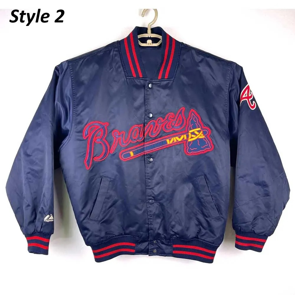 Navy Wordmark Atlanta Braves Full-Snap Satin Jacket