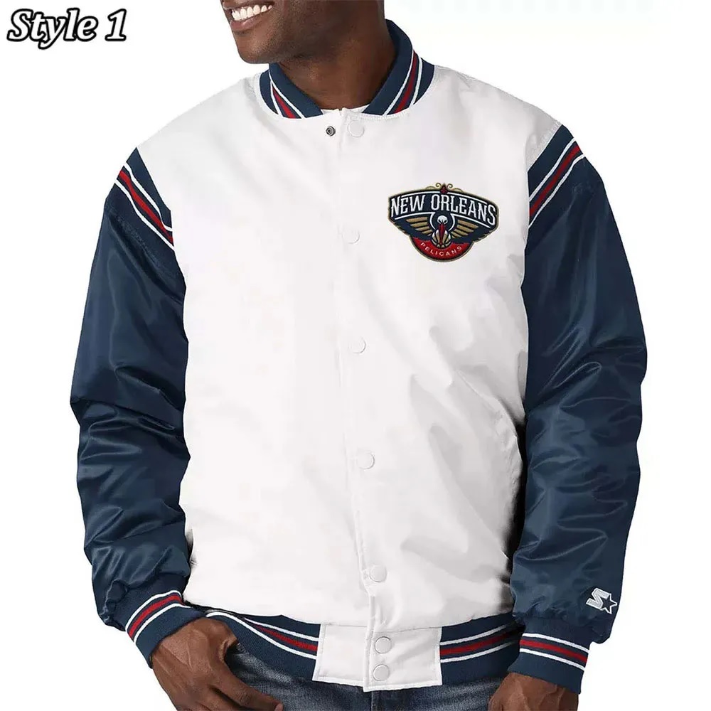 New Orleans Pelicans Renegade Varsity Satin White/Navy Jacket