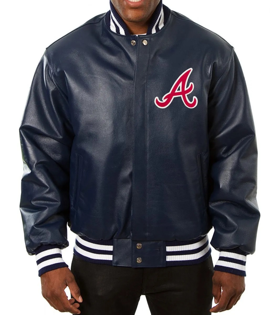 Varsity Atlanta Braves Navy Blue Leather Jacket