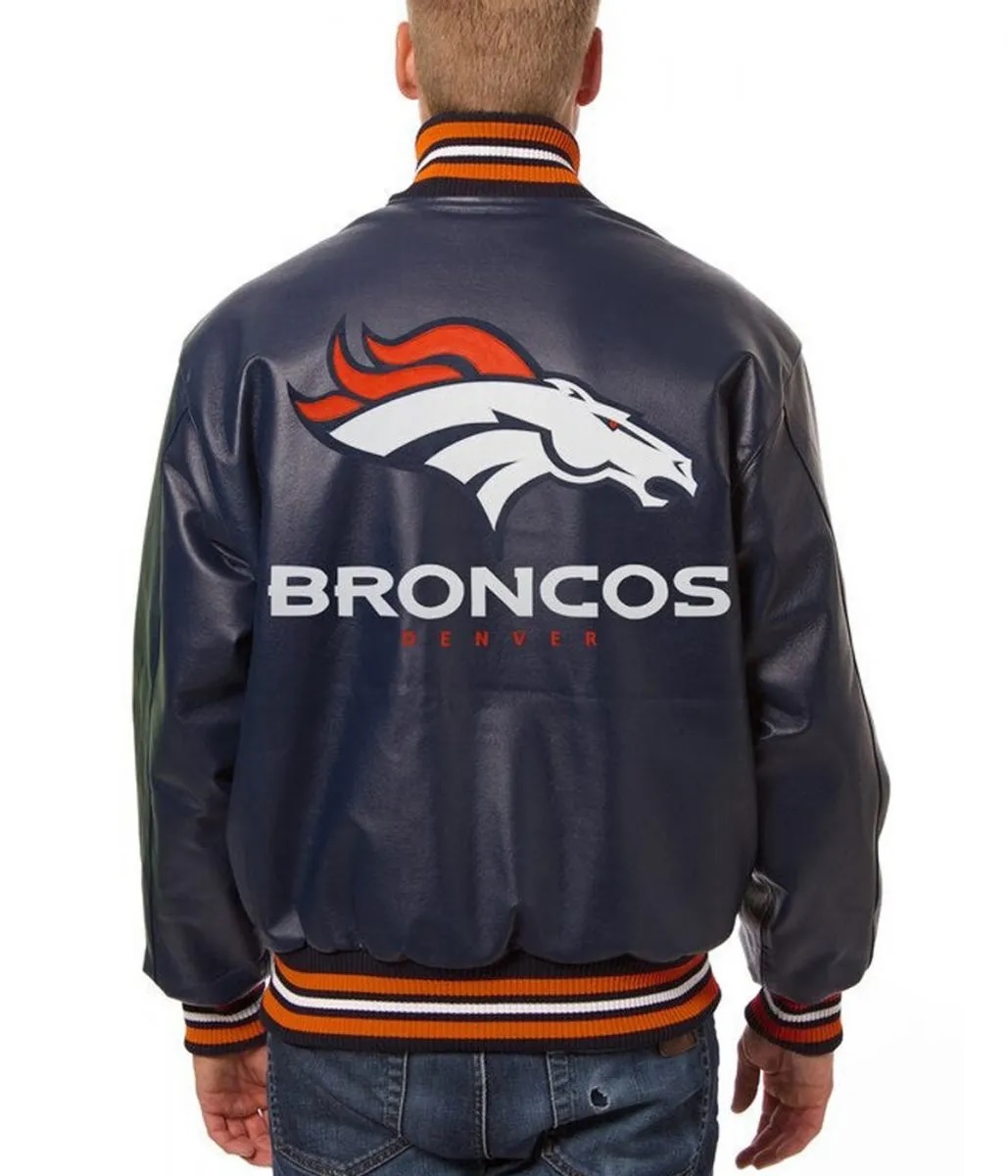 Varsity Denver Broncos Navy Blue Leather Jacket