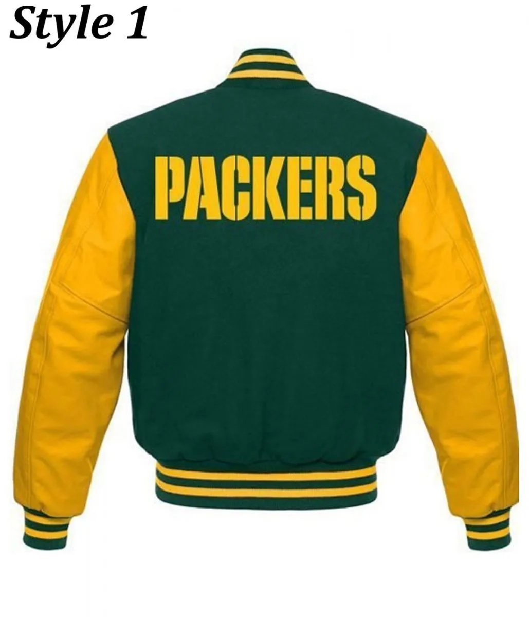 Varsity Green Bay Packers Green and Yellow Letterman Jacket