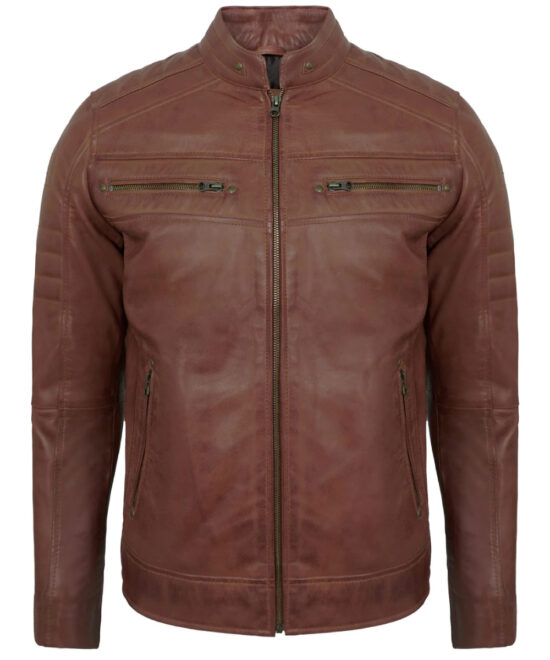 Brown Men’s Lambskin Cafe Racer Leather Jacket