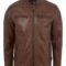 Men's Distressed Brown Leather Biker Jacket with Quilted Shoulders