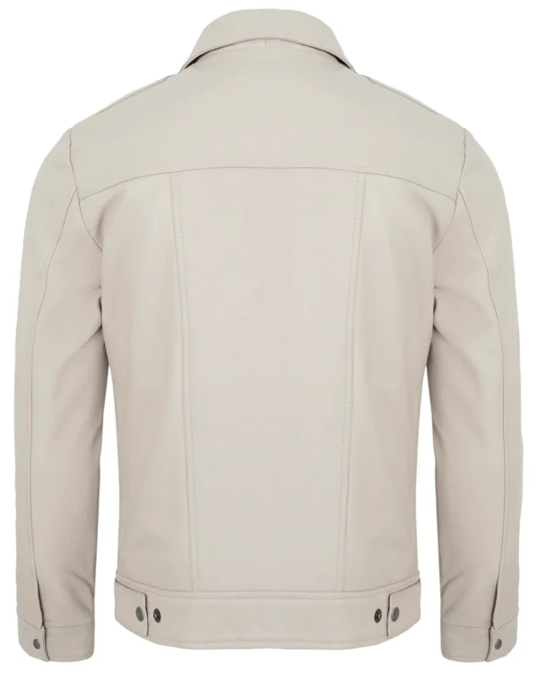 Men's Beige Real Lambskin Leather Motorcycle Jacket with Turn-Down Collar