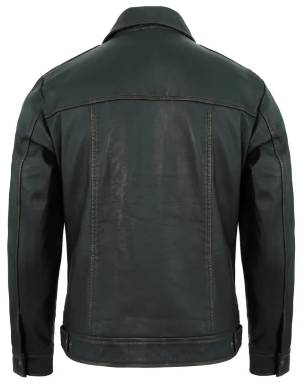 Men's Black Rub-Off Lambskin Leather Motorcycle Jacket with Turn-Down Collar