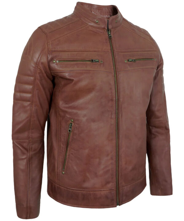 Brown Men’s Lambskin Cafe Racer Leather Jacket
