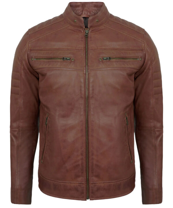 Brown Men’s Lambskin Cafe Racer Leather Jacket