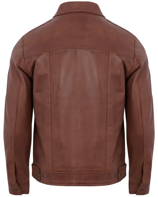 Men's Brown Real Lambskin Leather Motorcycle Jacket with Turn-Down Collar