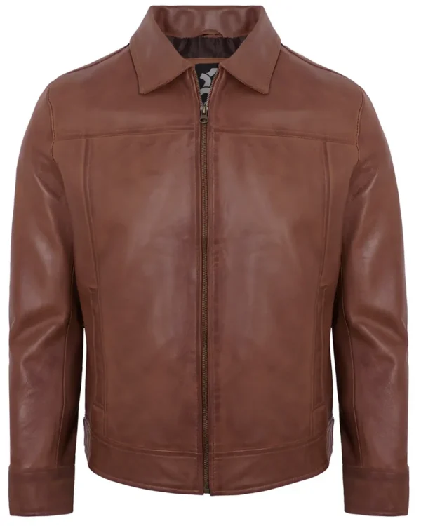 Men's Brown Real Lambskin Leather Motorcycle Jacket with Turn-Down Collar