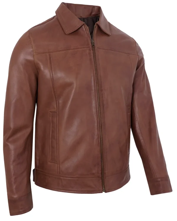 Men's Brown Real Lambskin Leather Motorcycle Jacket with Turn-Down Collar