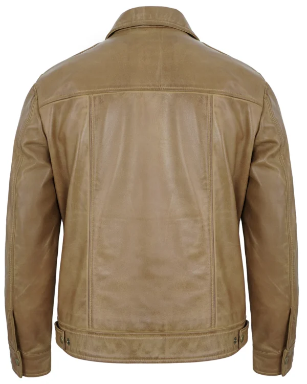 Men's Camel Real Lambskin Leather Motorcycle Jacket with Turn-Down Collar