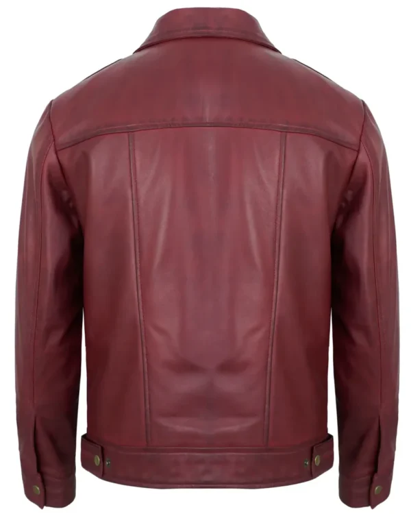 Men's Maroon Real Lambskin Leather Motorcycle Jacket with Turn-Down Collar