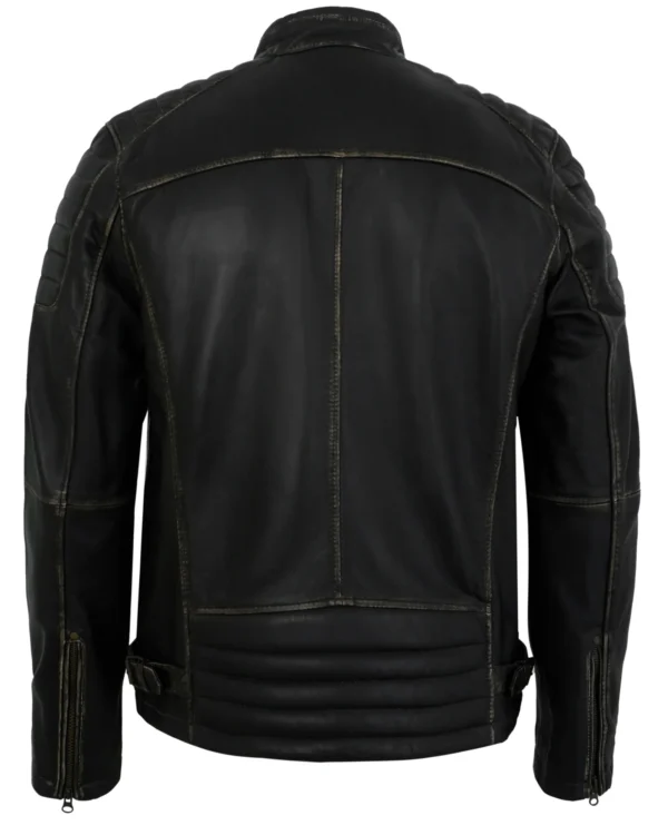Men's Distressed Rub-Off Leather Biker Jacket with Quilted Shoulders