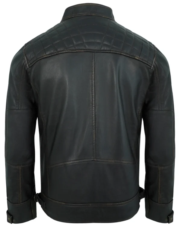 Men's Rub-Off Leather Biker Jacket with Quilted Shoulders