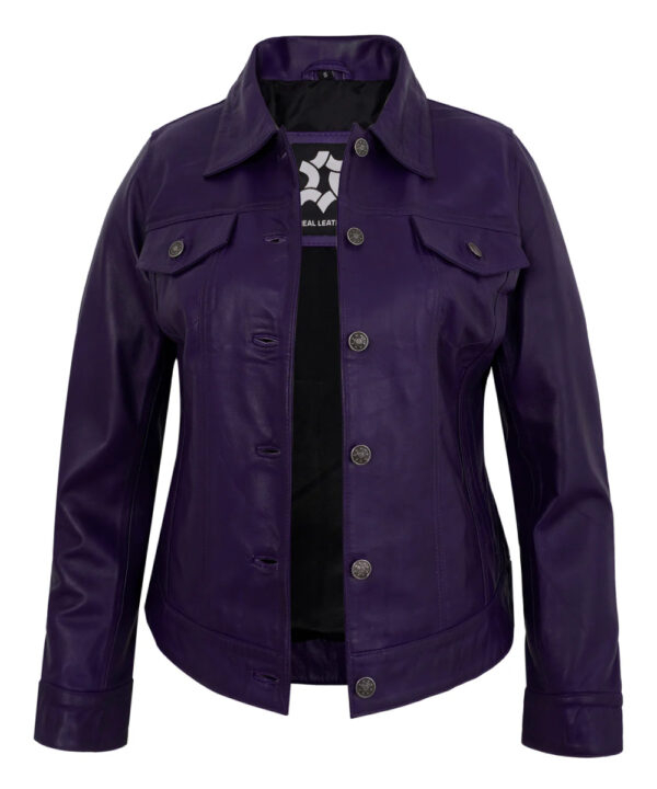 Purple Leather Jacket Trucker for Women