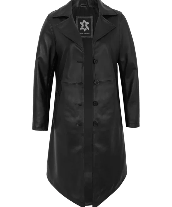 Women’s Black Leather Car Coat – Genuine Lambskin Long Jacket