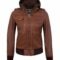 Hooded Leather Jacket for Women Brown Lambskin Cafe Racer with Hood