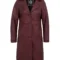 Women’s Maroon Leather Car Coat – Genuine Lambskin Long Jacket