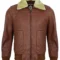 Men’s Brown Leather Shearling Bomber Jacket – Premium Real Lambskin
