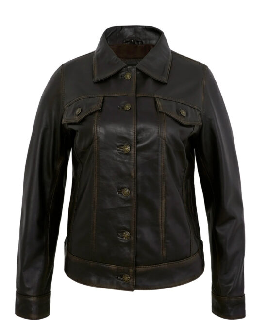 Ruboff Leather Button Jacket Trucker For Women Vintage Style