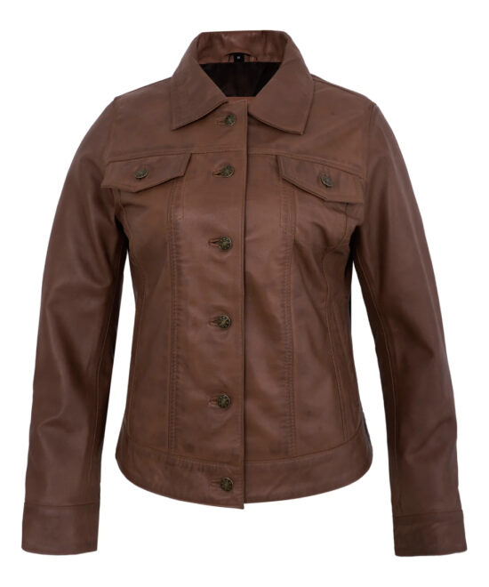 Vintage-Style Brown Leather Trucker Jacket – Men's Genuine Lambskin