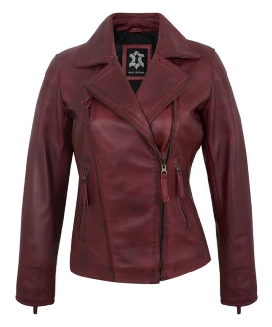 Maroon Women’s Motorcycle Leather Jackets – Real Lambskin Biker Jacket