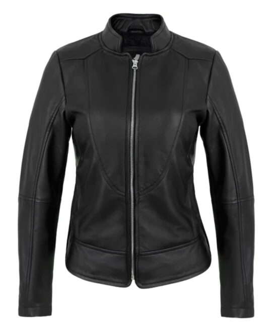 Womens Black Women’s Cafe Racer Leather Jacket Real Lambskin Motorcycle